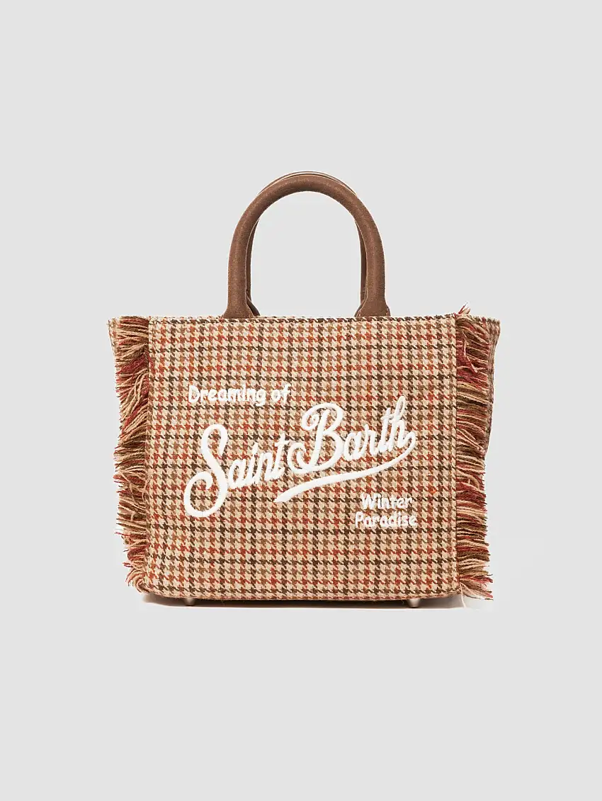 Borsa Pied de Poule con France Mini Vanity Marrone