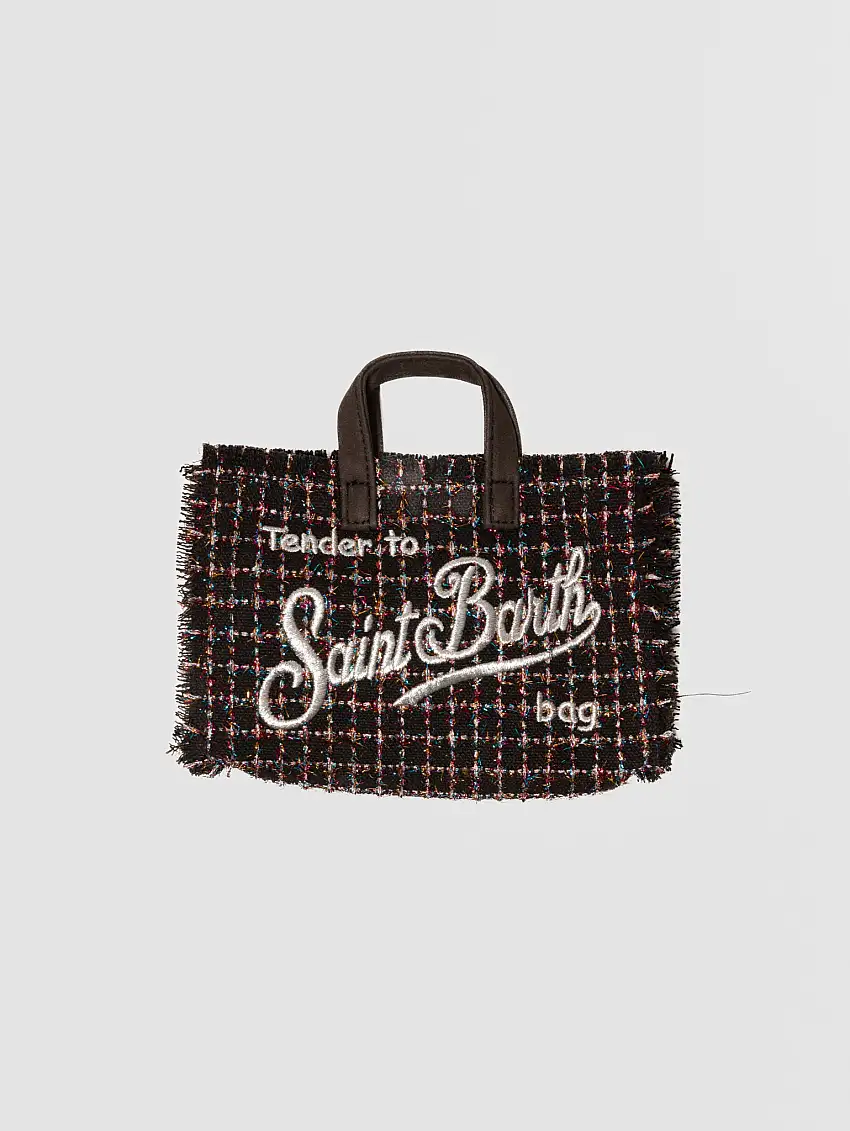 Borsetta Porta Cellulare in Tweed e Lurex Nero