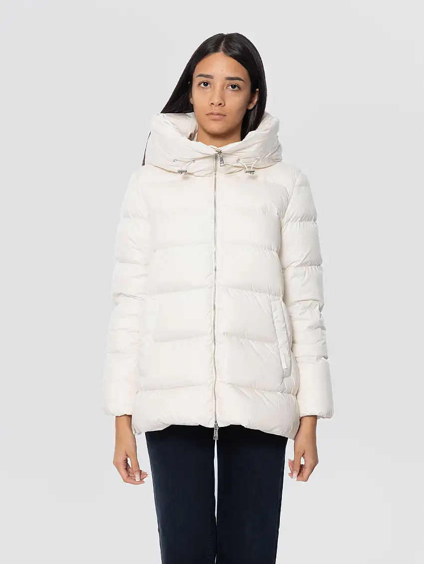 Piumino con Cappuccio e Zip Laterali Riso