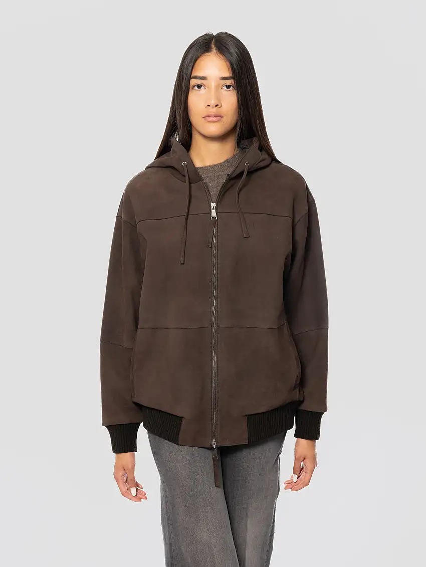 Giubbotto in Montone con Cappuccio Testa di Moro