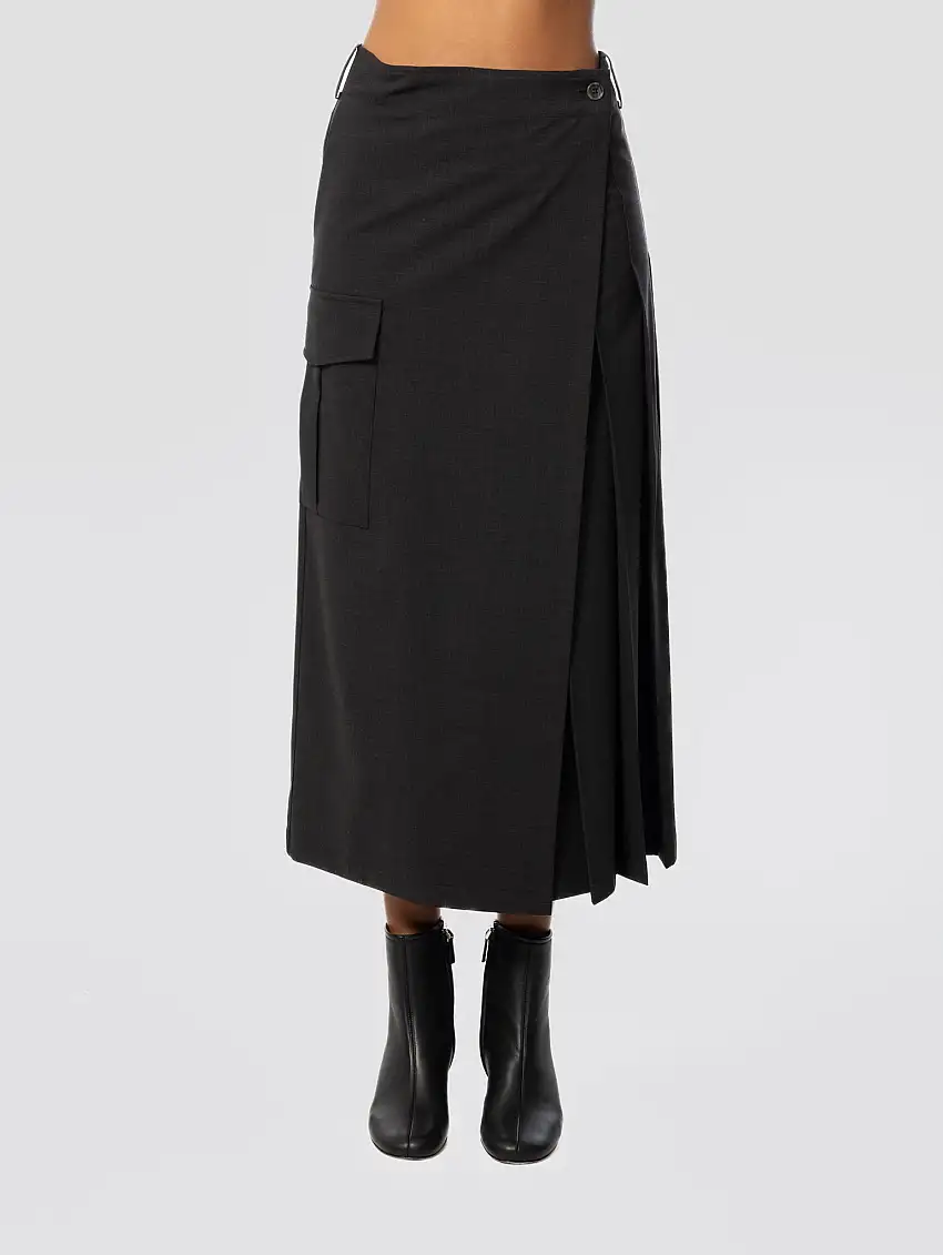 Gonna a Portafoglio in Fresco Lana Testa di Moro