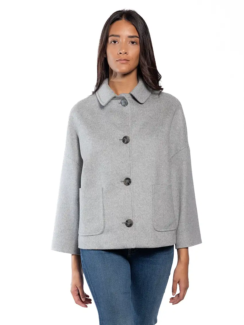 Caban con Collo a Camicia Grigio