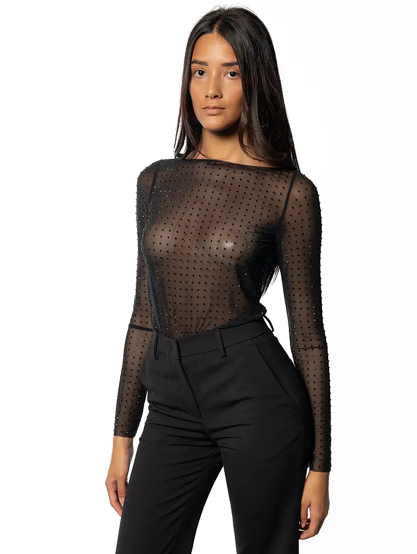 Maglia con Applicazioni Full Strass Nero