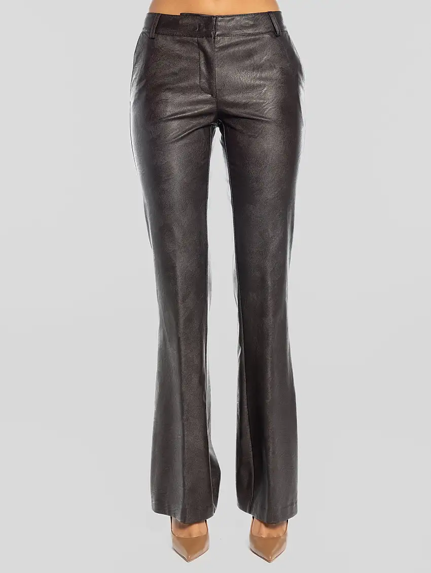 Pantaloni a Zampa in Similpelle Borgogna