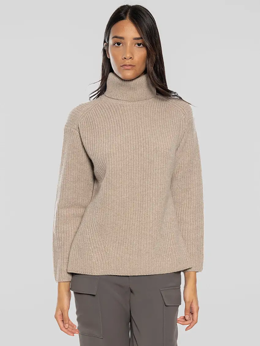 Maglia Collo Alto in Cashmere Beige