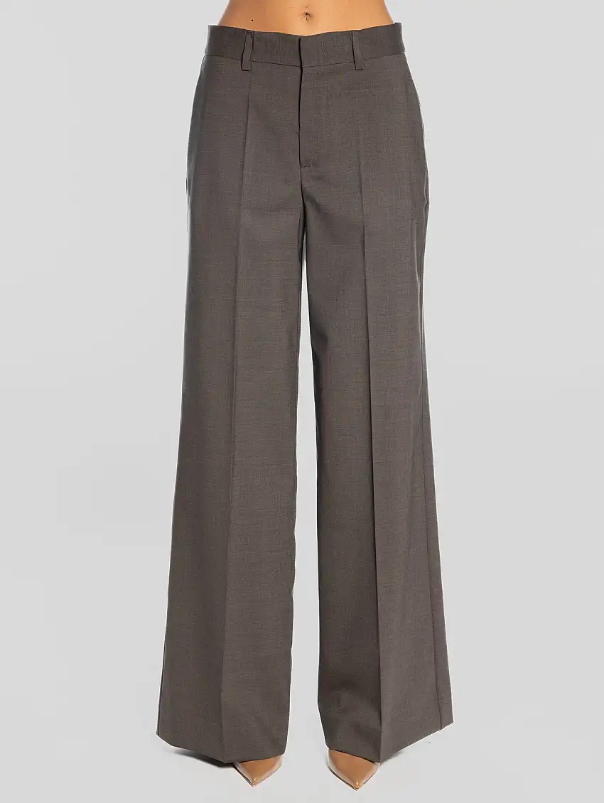 Pantaloni Palazzo in Fresco Lana Marrone