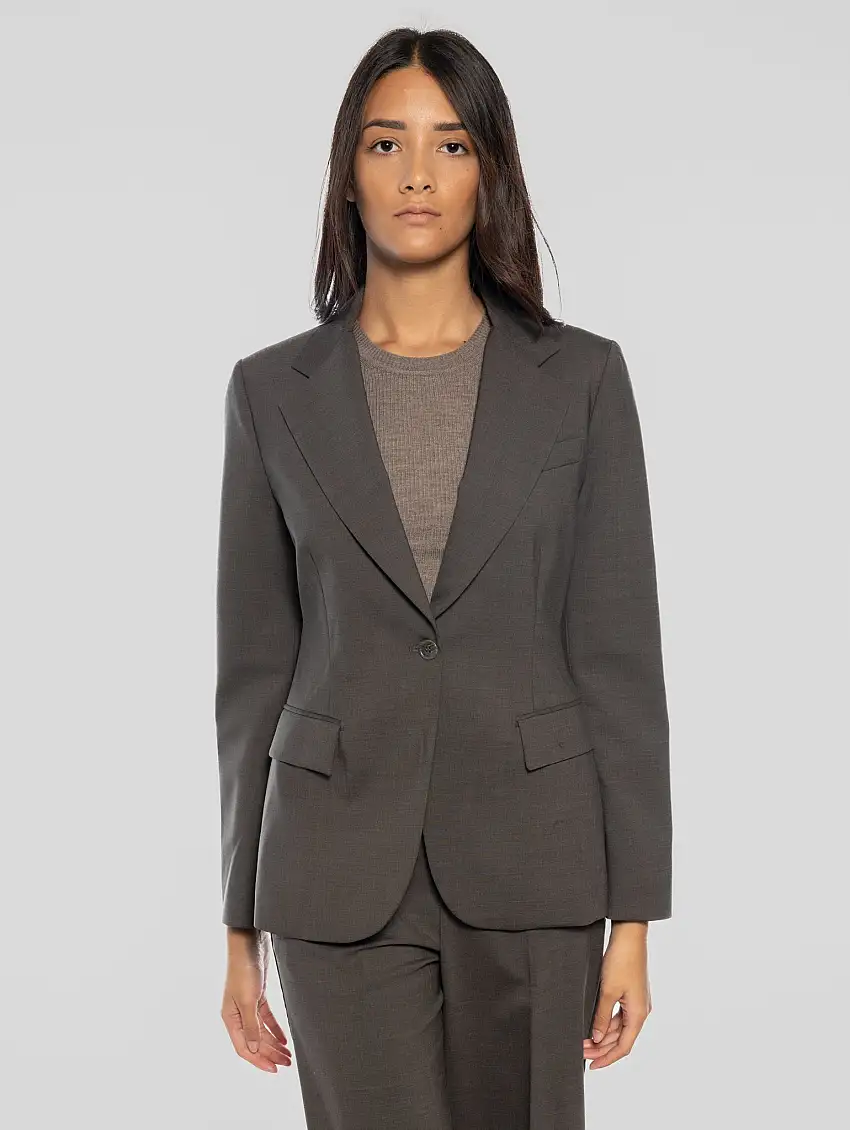 Giacca un Petto in Fresco Lana Marrone