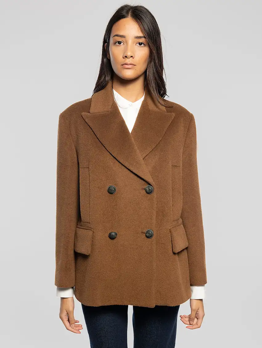 Caban in Beaver di Lana e Alpaca Marrone