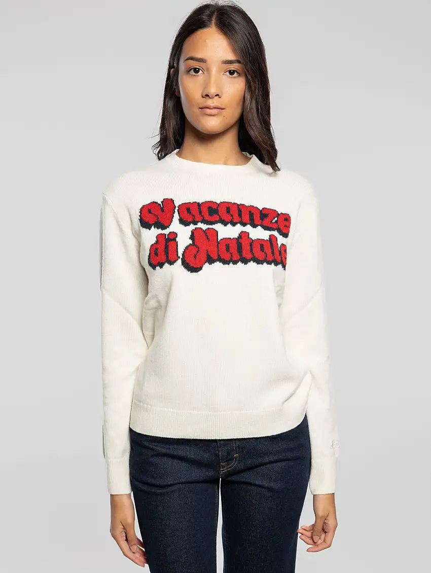 Maglione Girocollo Vacanze di Natale Bianco