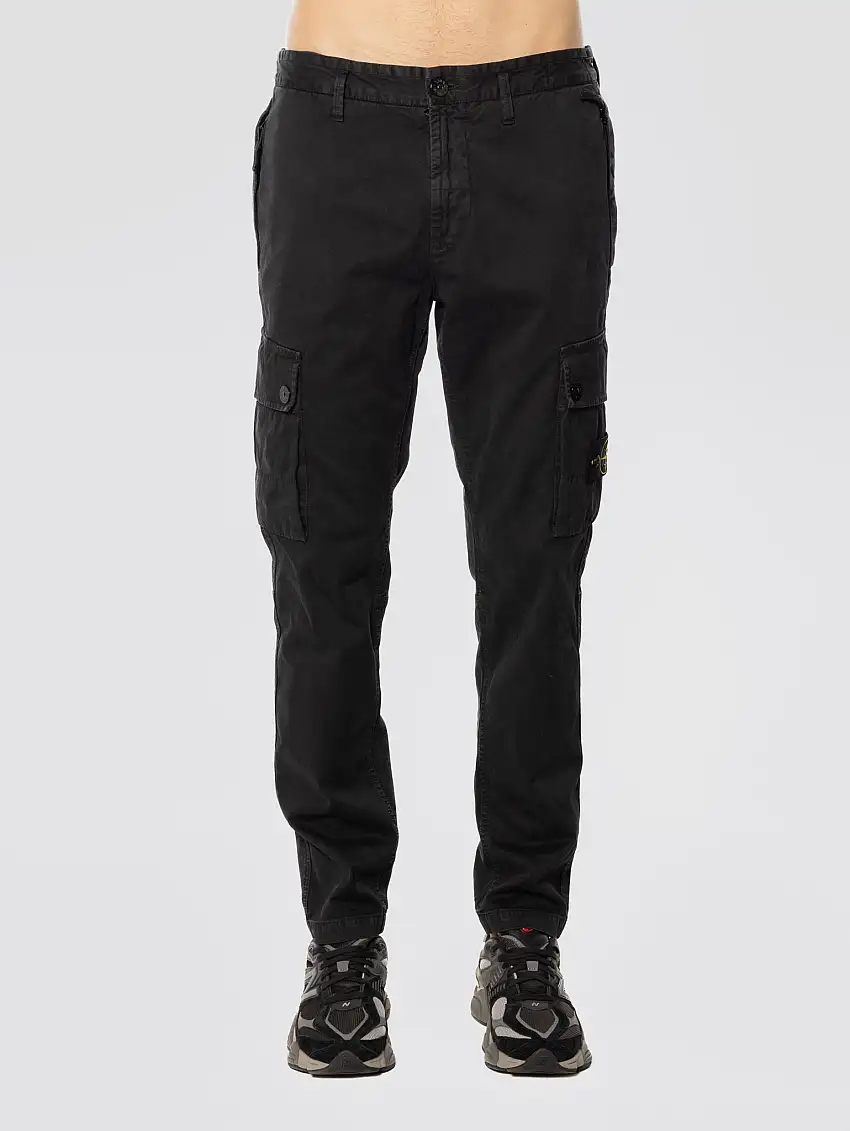 Pantalone Cargo in Twill Broken Biologico Nero