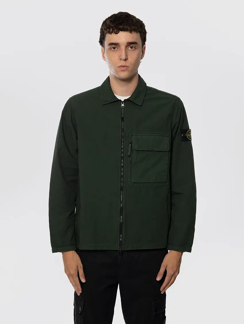 Overshirt in Cotone con Tasche Sovrapposte Ginepro