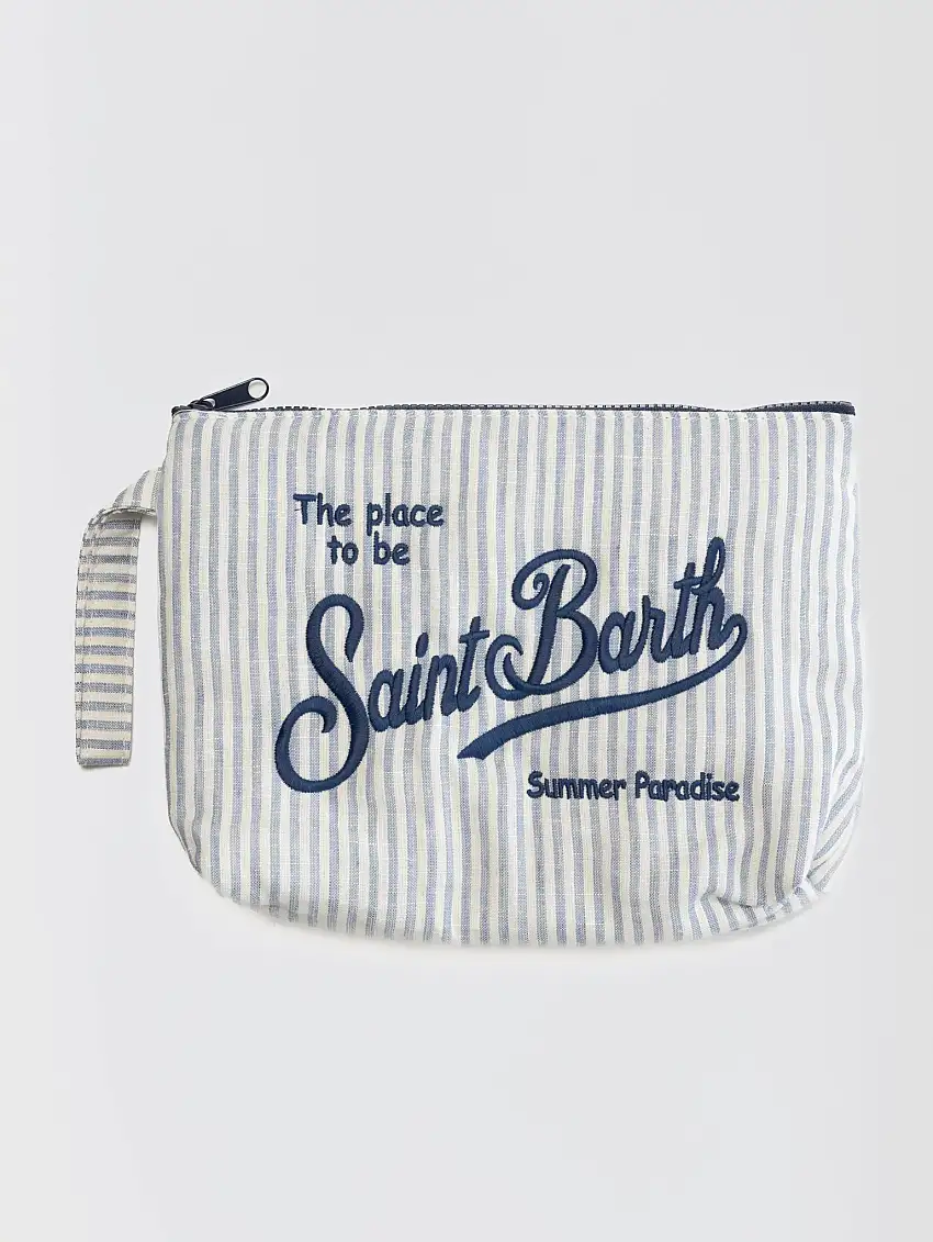 Pochette Soft in Lino a Righe Sottili Blu/Bianco