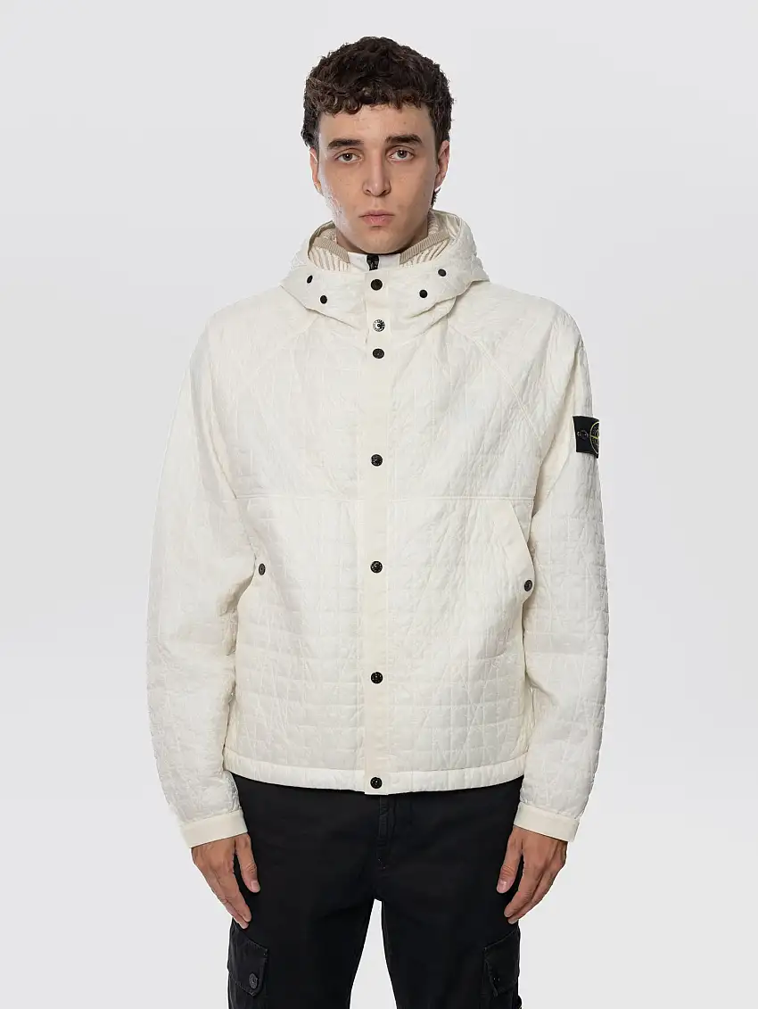 Giacca Imbottita in Reps con Interno Resinato Avorio