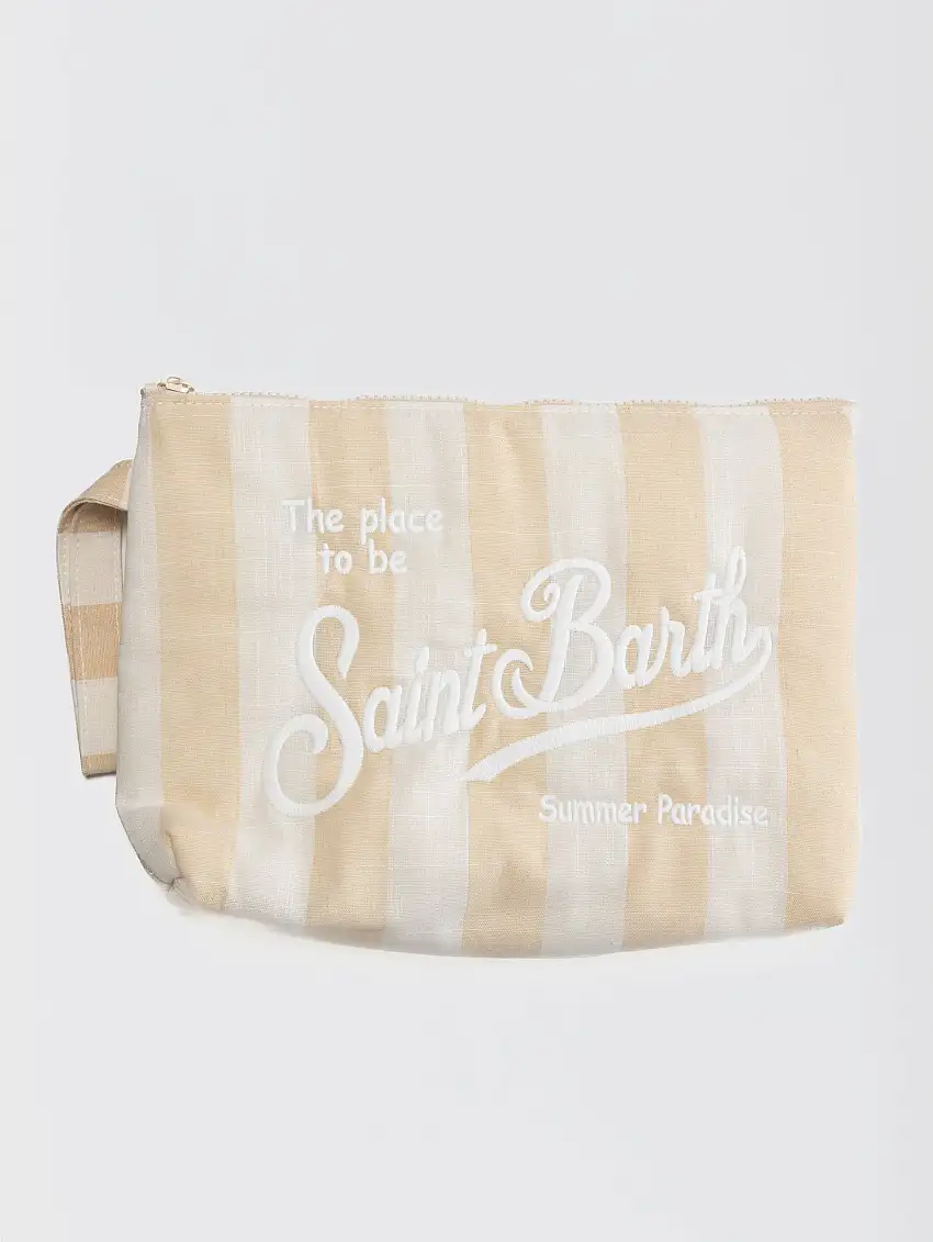 Pochette Soft in Lino a Righe Biege/Bianco