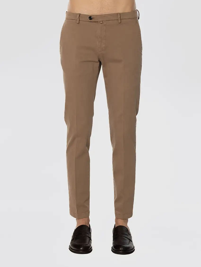 Pantaloni Slim in Gabardine di Cotone Castoro