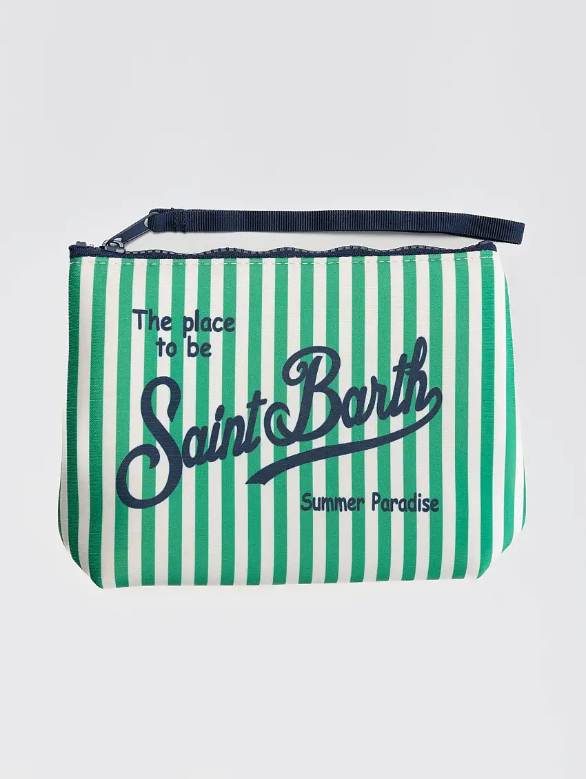 Pochette in Neoprene Scuba a Righe Verde/Bianco