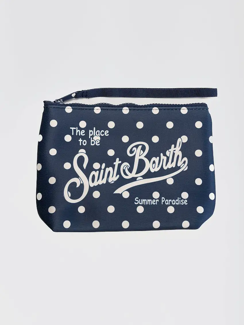 Pochette in Neoprene Scuba a Pois Blu/Bianco