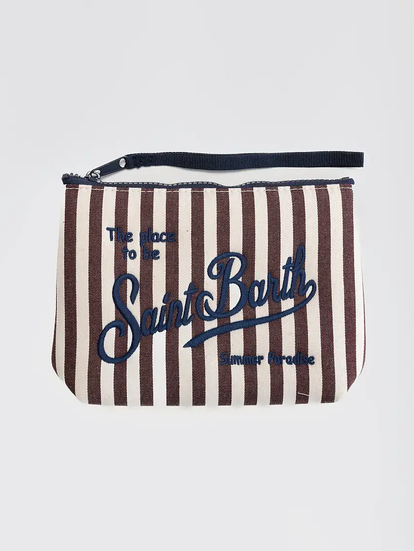 Pochette Effetto Denim a Righe Bianco/Bordeaux