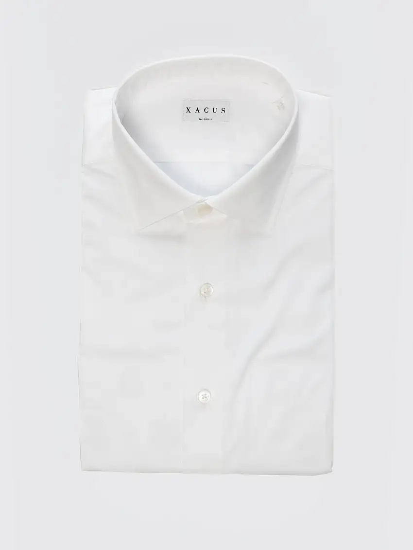Camicia con Collo Italiano in Twill di Cotone Bianco