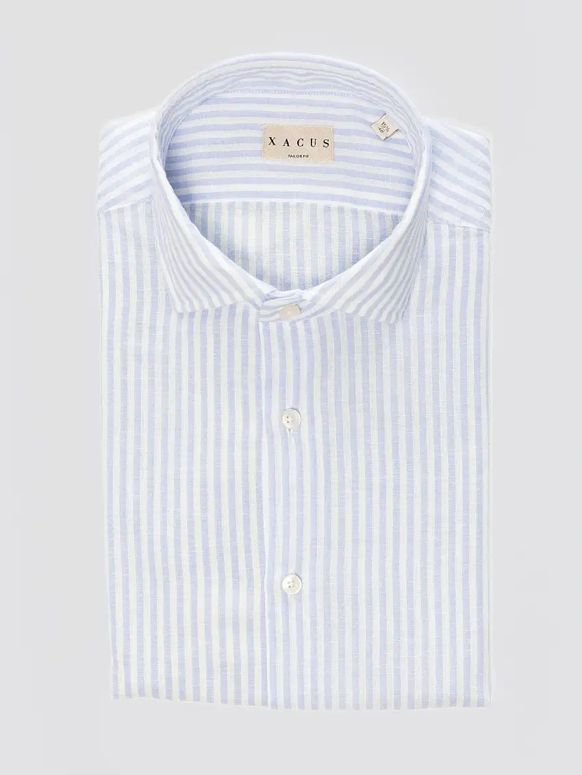 Camicia in Misto Lino a Righe Celeste/Bianco