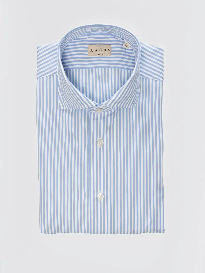 Camicia a Righe in Super Cotone Celeste/Bianco