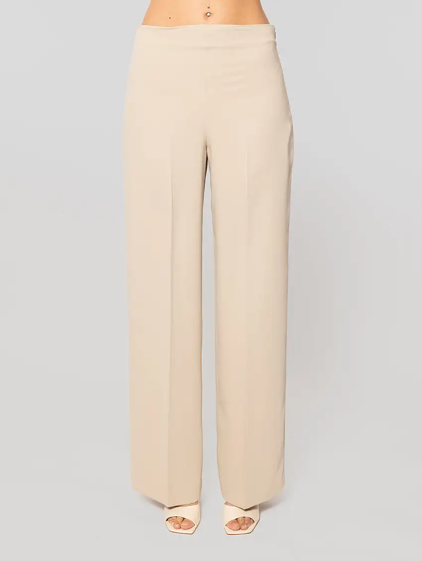 Pantaloni in Cady con Gamba Larga Sabbia