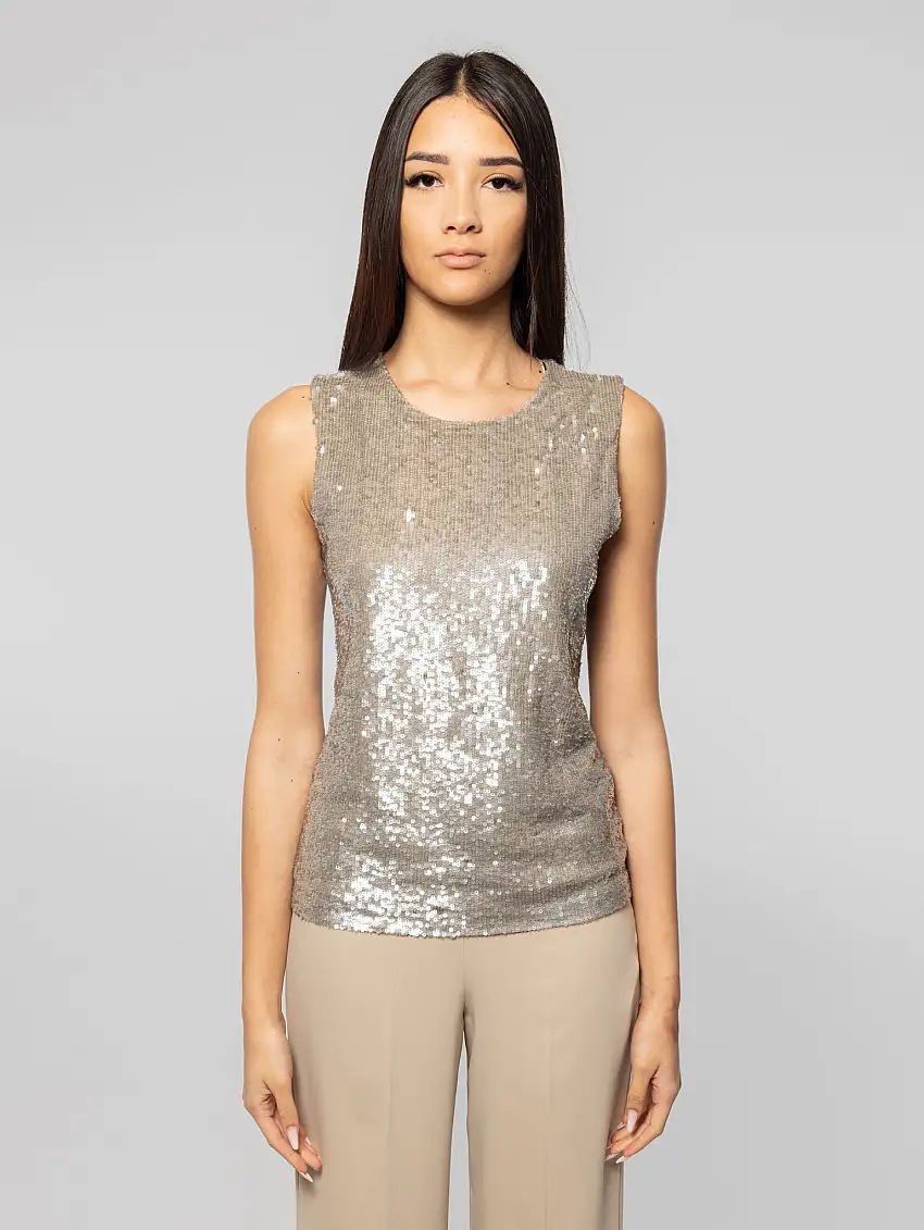 Blusa Girocollo Full Paillettes Grigio Mélange Chiaro
