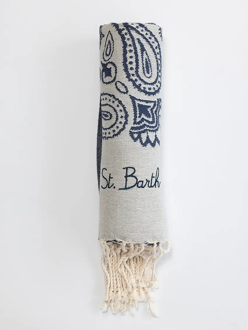 Telo da Mare con Stampa Bandana All Over Beige/Blu