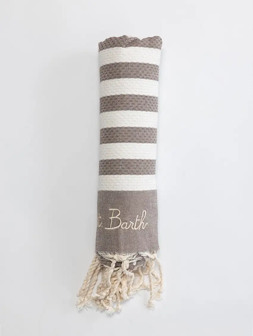 Telo da Mare in Cotone a Righe Marrone