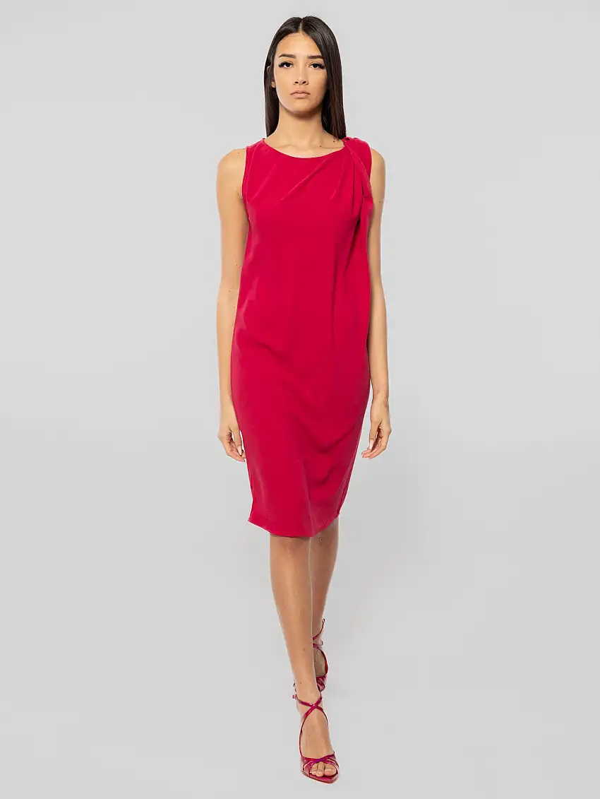 Abito in Cady con Torchon Rosso Scuro