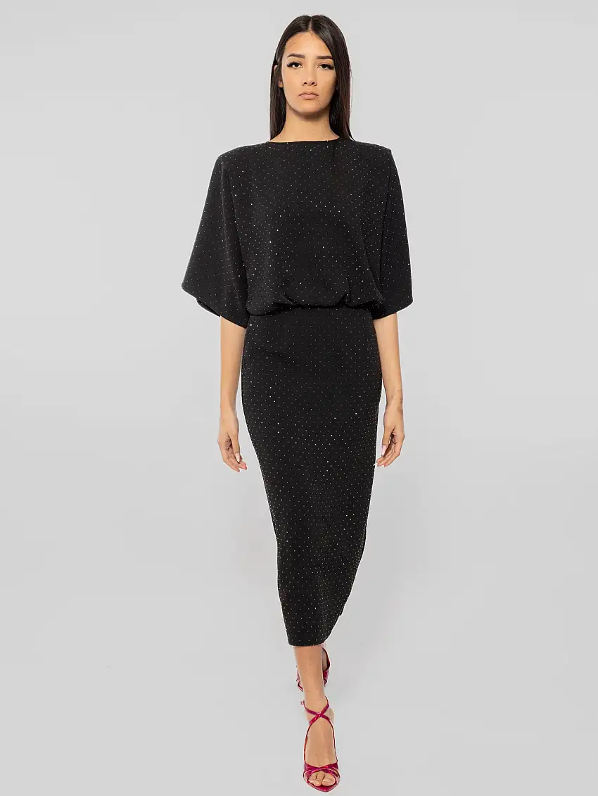 Abito Midi con Strass Nero