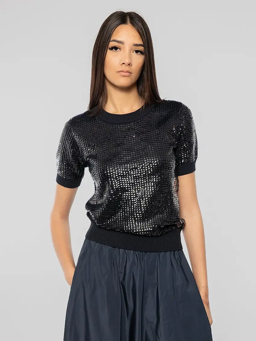Maglia Girocollo Full Paillettes Blu
