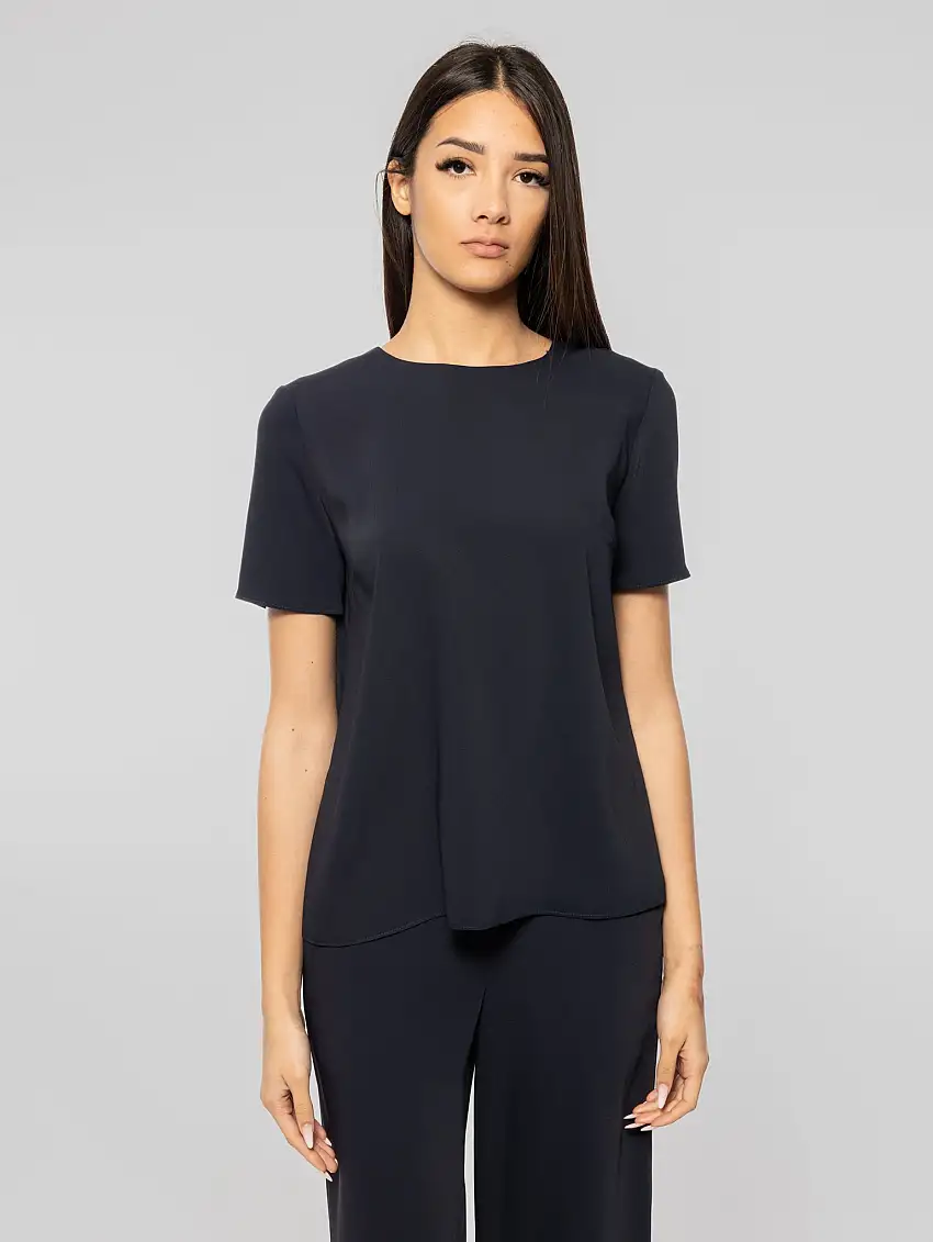 Blusa Girocollo con Spacco Posteriore Blu