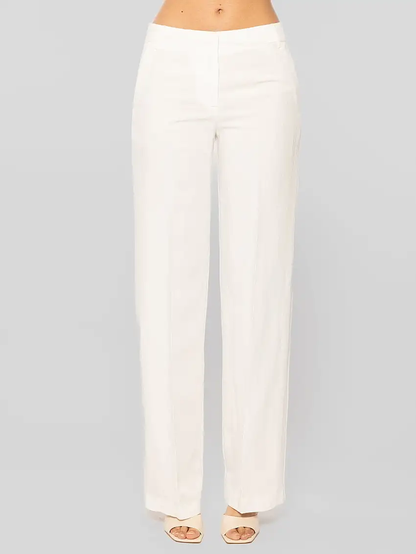 Pantaloni Palazzo in Lino e Viscosa Bianco