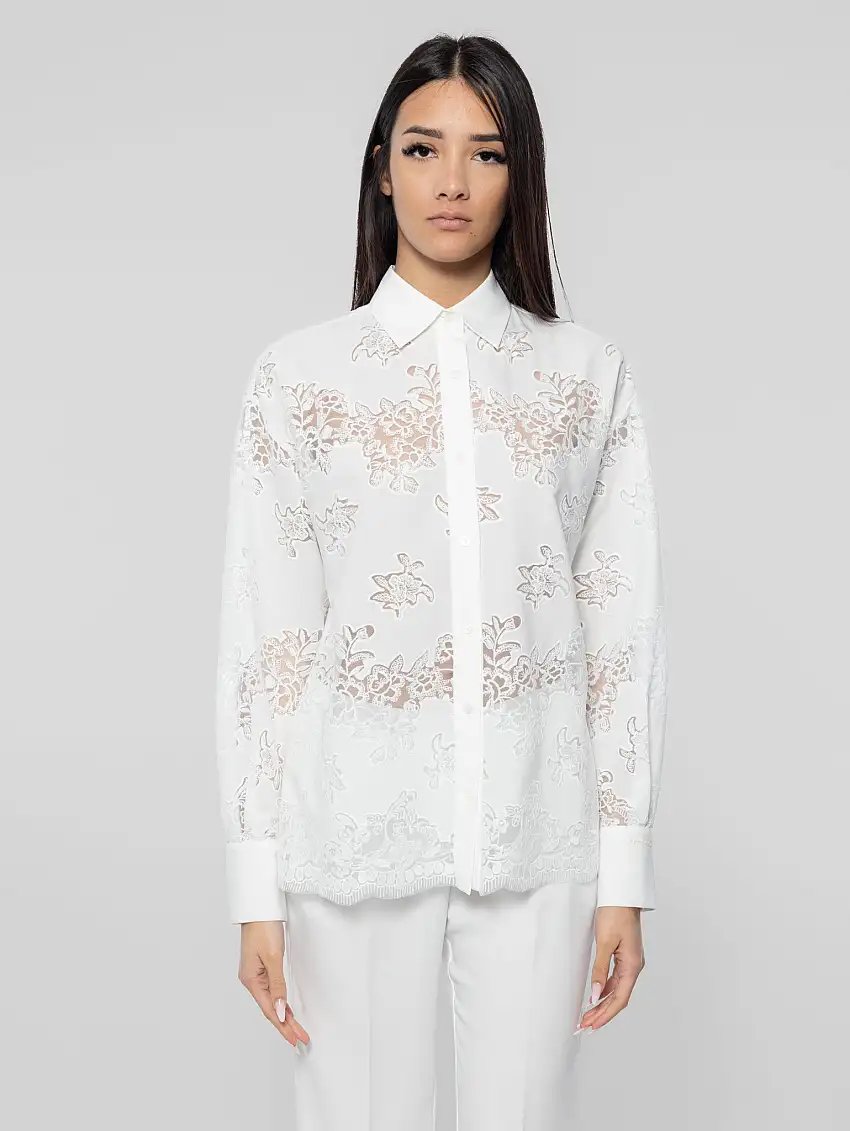 Camicia con Dettagli in Pizzo Bianco