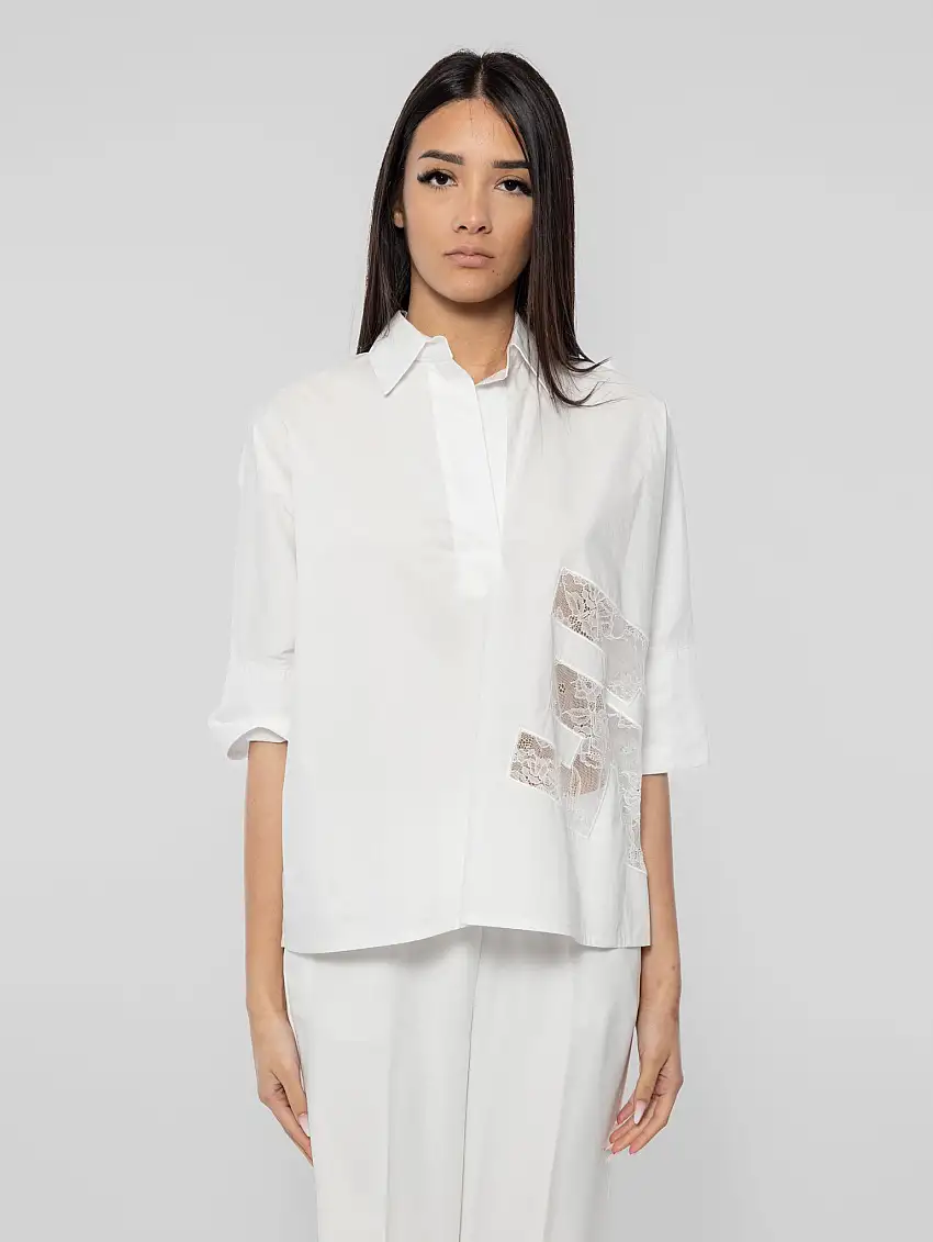 Camicia Oversize con Scollo a V Bianco