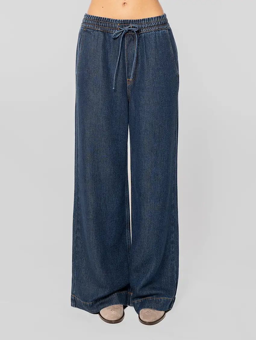 Pantaloni in Denim con Coulisse Blu