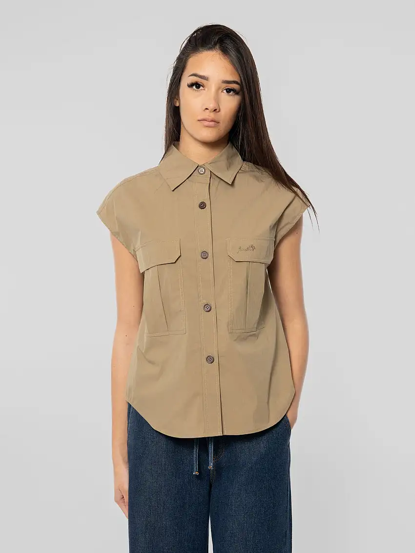 Camicia Over con Tasche Applicate Verde