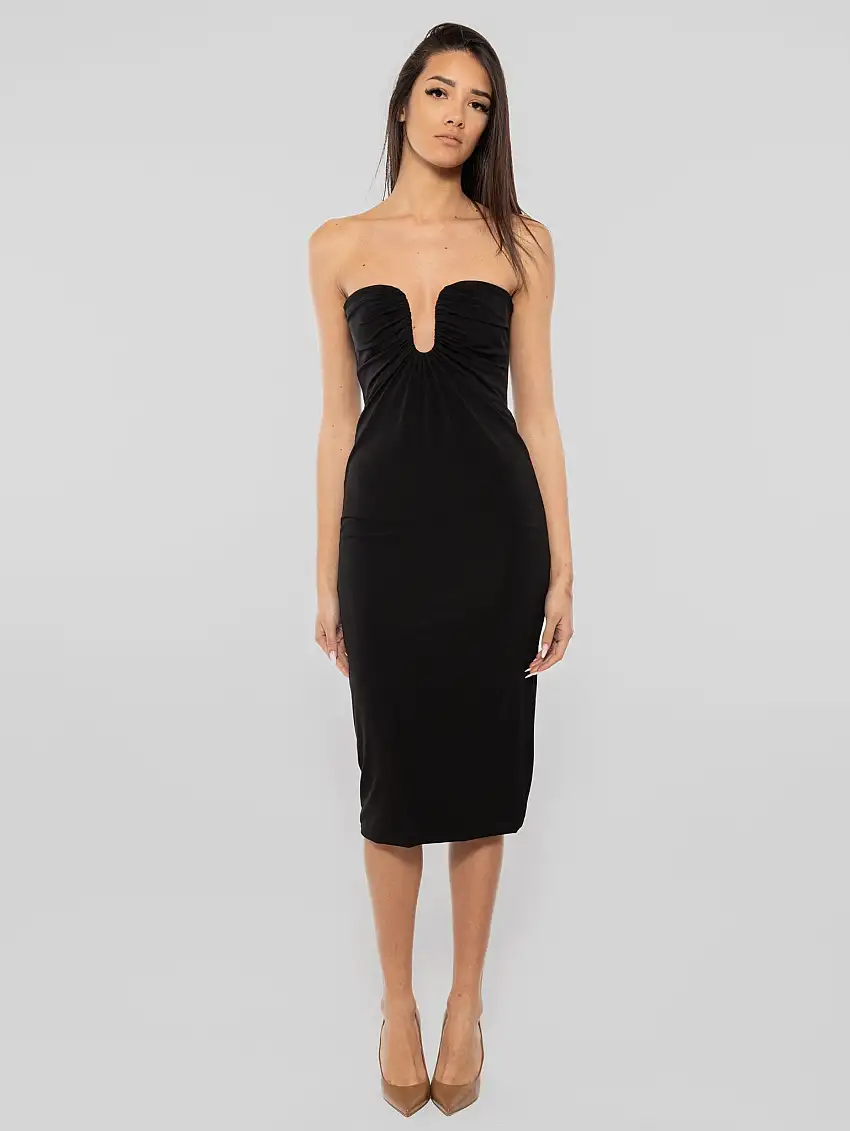 Abito Longuette con Scollo Sagomato Nero