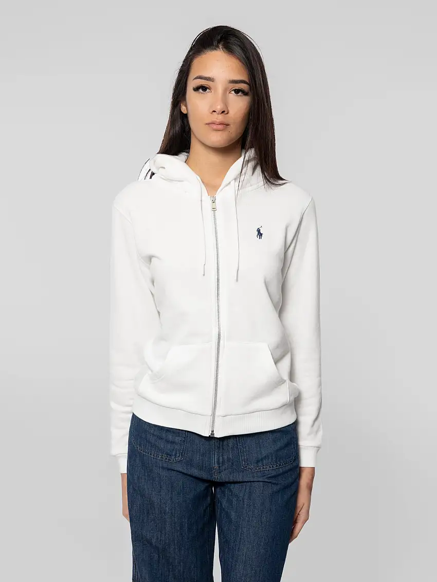 Felpa con Cappuccio in Cotone Loopback Bianco