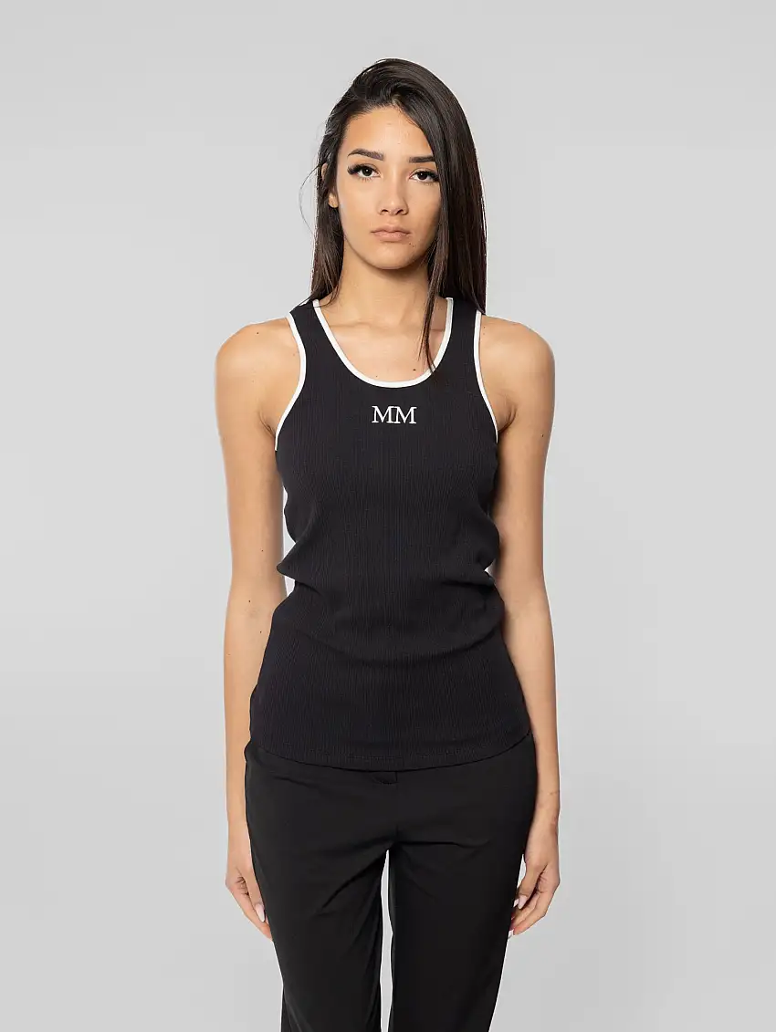 Top a Costine con Ricamo Frontale Blu