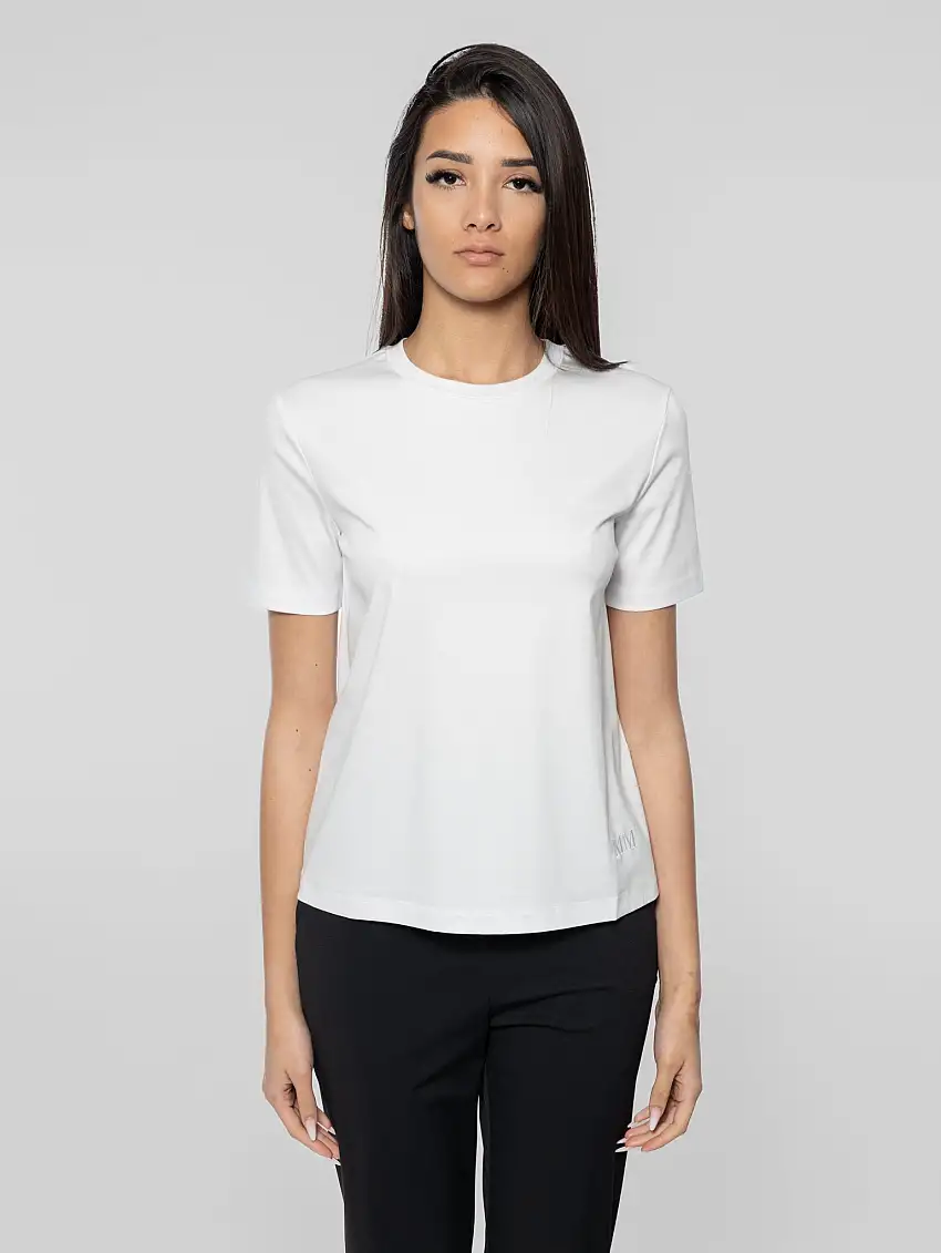 T-shirt con Ricamo sul Fianco Opunzia Bianco Gesso