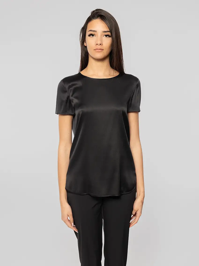 Blusa Girocollo Cortona in Seta Nero