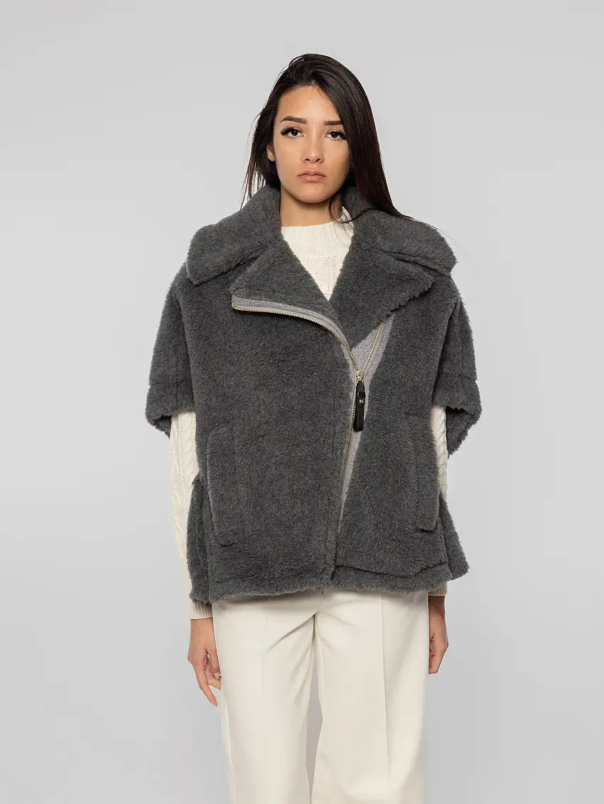Cappa Ampia in Tessuto Teddy Newmanto Grigio