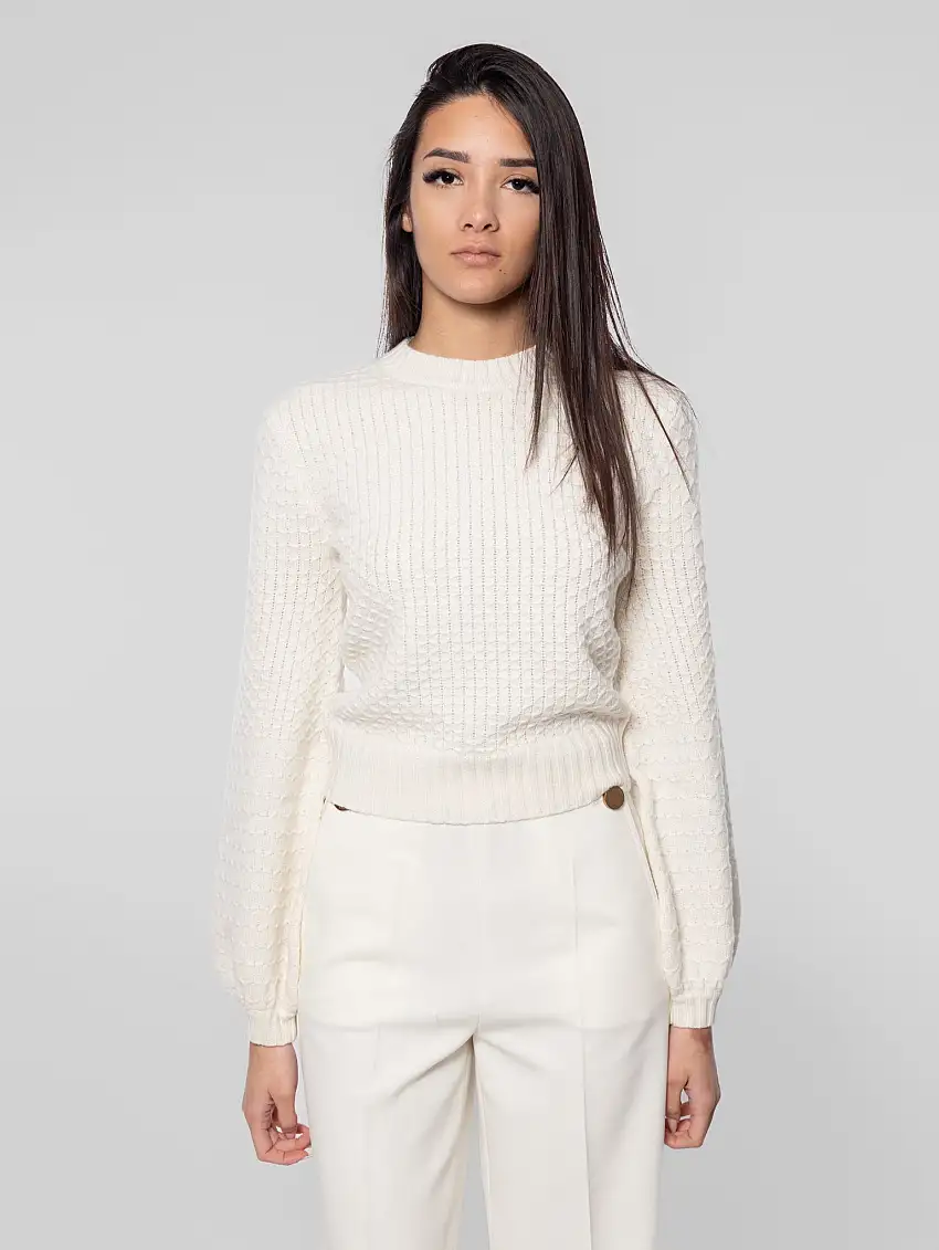 Maglia con Lavorazione e Punto Alveare Elvira Bianco
