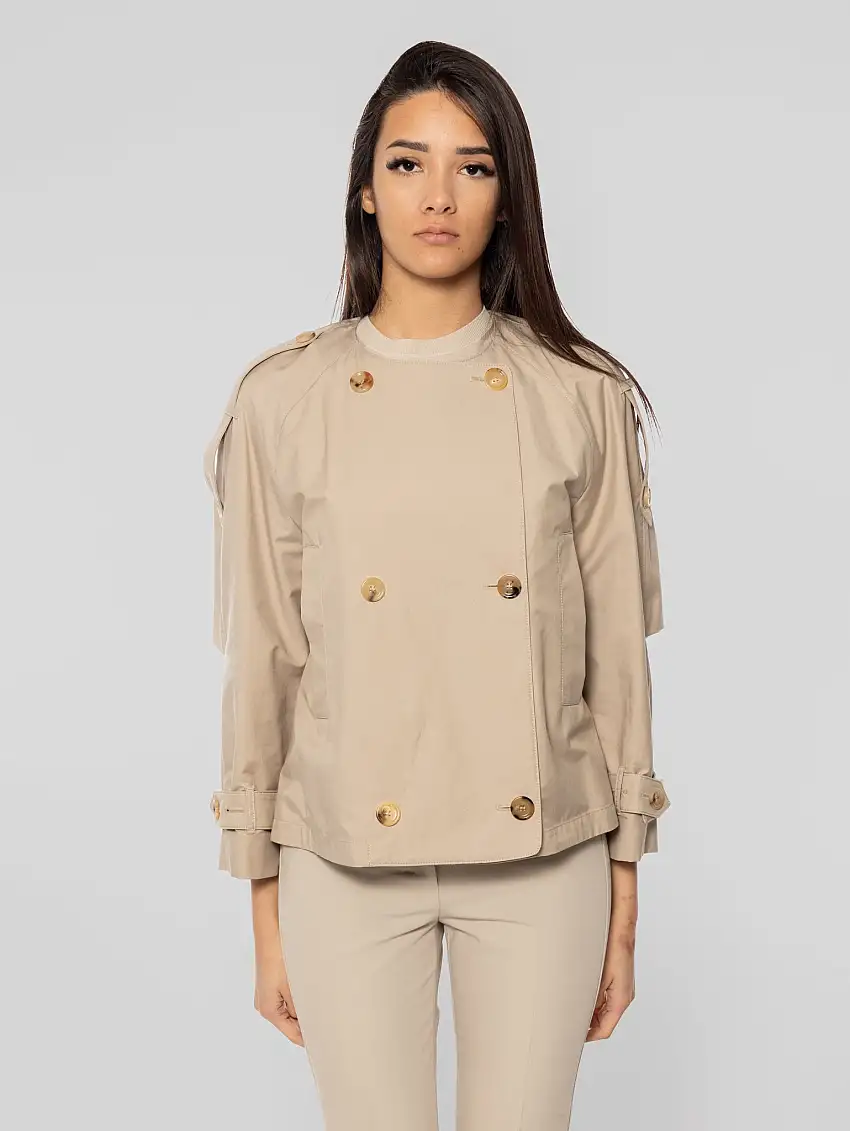 Trench Corto Jim in Twill con Scollo a Giro Beige