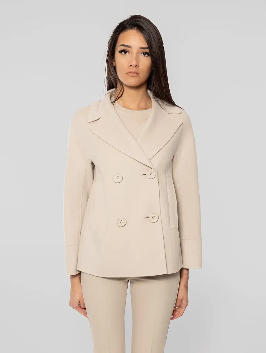 Giacca Doppiopetto in Drap di Lana Cardy Panna