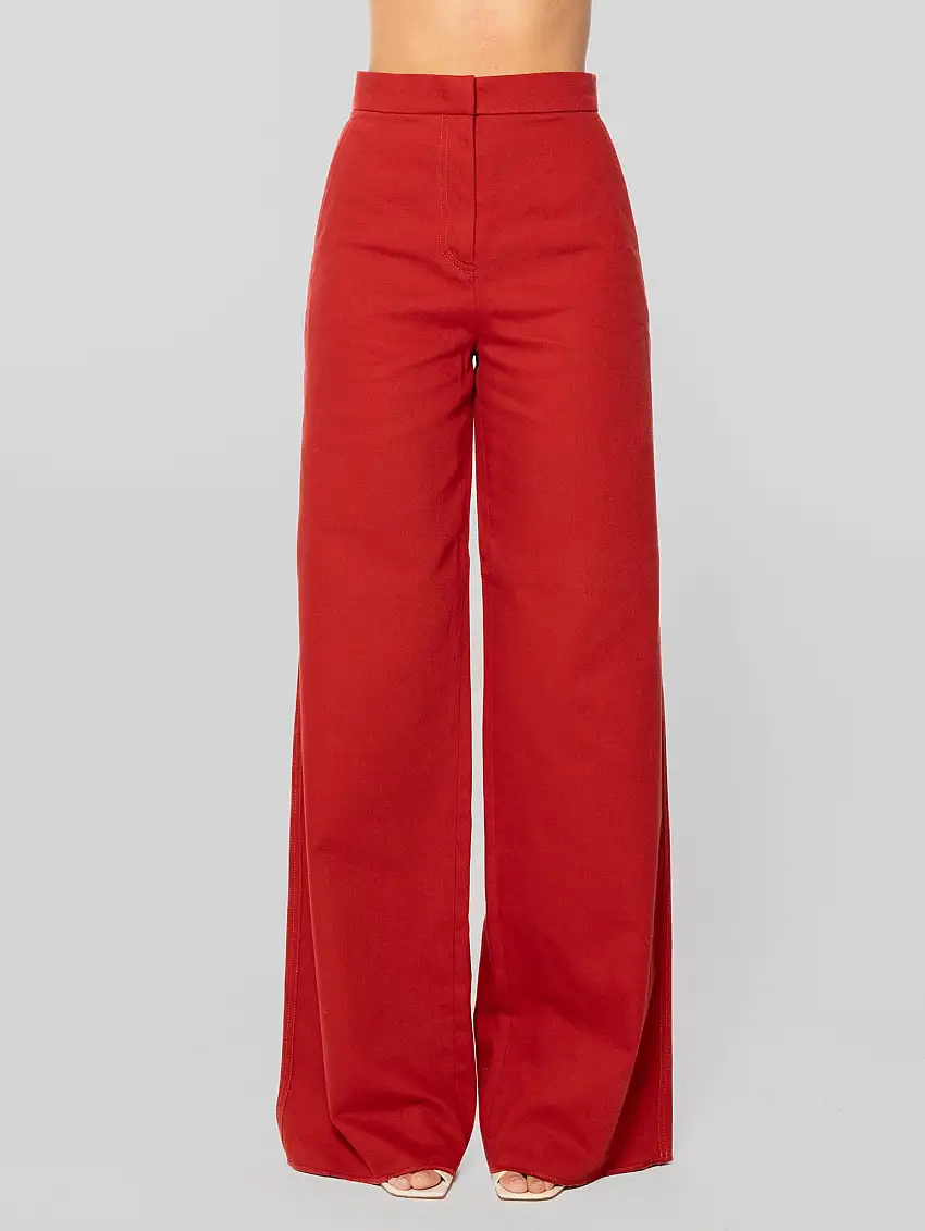 Pantaloni Ruggero Dritti in Drill di Cotone Rosso