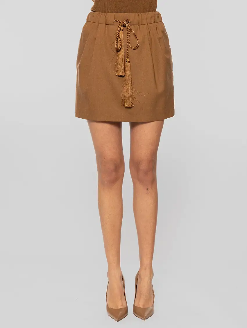 Minigonna Tabarin a Palloncino con Coulisse Cuoio