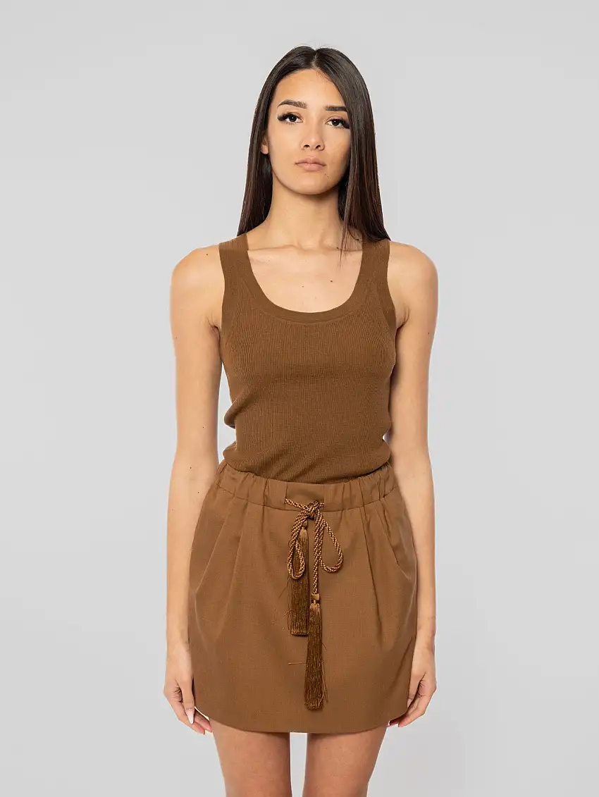 Top Smanicato a Coste Eliadi Cuoio